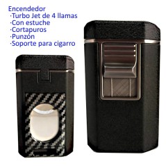 Encendedor turbo jet «PASSATORE Superior» 4 llamas con cortapuros, punzón...