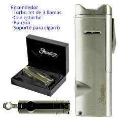 Encendedor turbo jet «PASSATORE Tobago» gun satin 3 llamas con punzón y...