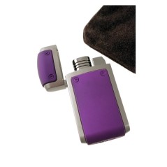 Encendedor turbo púrpura/plata con funda textil en estuche