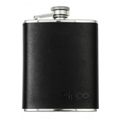 6 oz. Licorera Zippo metálica forrada en piel negra 177 ml.