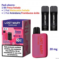 PROMO BUNDLE Kit Strawberry Ice 20 mg. Lost Mary TAPPO PRO +POD Peach...