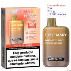 Rose Lemonade 20 mg. Lost Mary BM1000 TURBO Vaper desechable