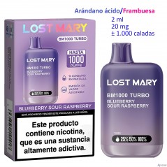 Blueberry Sour Raspberry 20 mg. Lost Mary BM1000 TURBO Vaper desechable