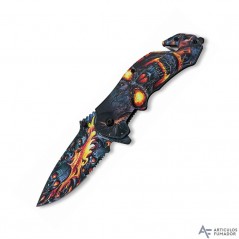 8,8  cm.  Navaja  Albainox  Skull  on  Flames  con  sierra