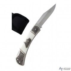 Navaja  decorada  Perdices  con  funda  textil  negra