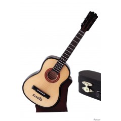 Guitarra española SEVILLA miniatura en madera. Con estuche y soporte