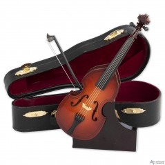 Contrabajo decorativo miniatura en madera. Con estuche y soporte