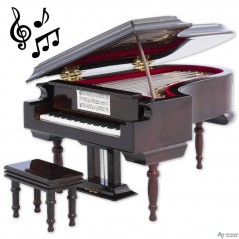 Piano de cola decorativo miniatura en madera. Con caja de música