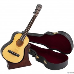 Guitarra española decorativa miniatura en madera. Con estuche y soporte