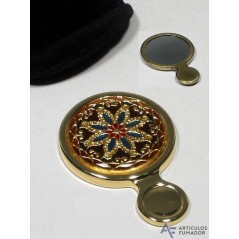 Espejo dorado redondo esmaltado Mini tocador con decoración floral