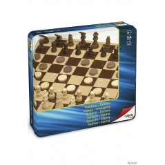 Ajedrez - Damas de Madera en caja de metal