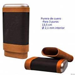Purera en cuero marrón para 3 puros 13,5 cm diámetro interior 2,1 cm