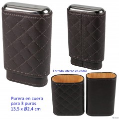 Purera en cuero marrón para 3 puros