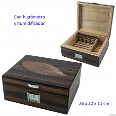 Humidor hoja con higrómetro y humidificador 26 x 22 x 11 cm.