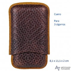 Purera en cuero marrón para 3 puros