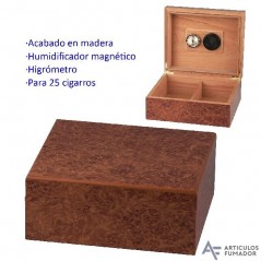 Humidor acabado madera para 25 cigarros con humidificador/imán, higrómetro