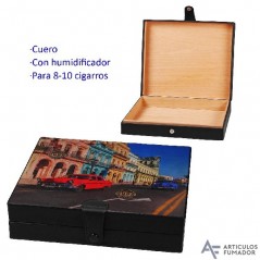 Humidor de cuero CUBA con humidificador para 8-10 cigarros