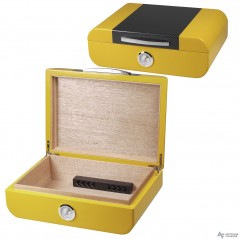 Humidor amarillo/carbono para 20-25 cigarros con humidificador de...