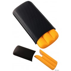 Purera en piel S-3 D.C. Color carbono/amarillo. Para 3 puros.