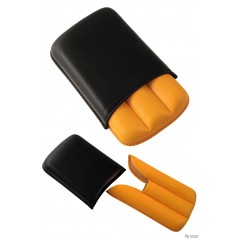 Purera en piel R-3 D.C. Color vaqueta/amarillo. Para 3 puros.