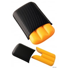 Purera en piel R-3 D.C. Color carbono/amarillo. Para 3 puros.