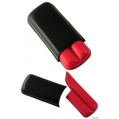 Purera en piel R-2 D.C. Color vaqueta/rojo. Para 2 puros.