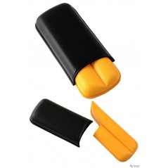 Purera en piel R-2 D.C. Color vaqueta/amarillo. Para 2 puros.