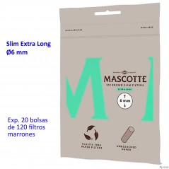 120 Filtros Mascotte Brown Slim 6 mm X-Long Expositor con 20 bolsas