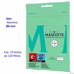 120 Filtros Mascotte Slim 6 mm Menthol Expositor con 10 bolsas