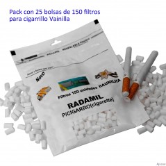 Pack con 25 bolsas de 150 filtros RADAMIL para cigarrillos Vainilla
