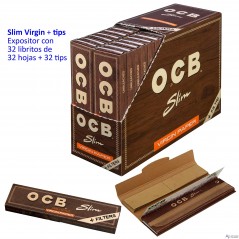 OCB slim virgin + Tips Expositor 32 libritos de 32 hojas + 32 tips