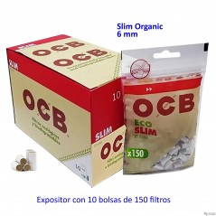 Filtros OCB Slim Orgánicos 6 mm Expositor con 10 bolsas de 150 filtros