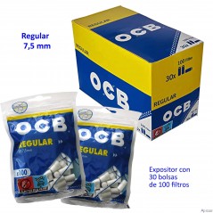 Filtros OCB Regular 7,5 mm Expositor con 30 bolsas de 100 filtros