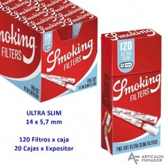 Lote de 10  cajitas  de  120  filtros  pre-cut  Smoking  Ultra  Slim  de...
