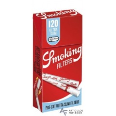 Lote de 10  cajitas  de  120  filtros  pre-cut  Smoking  Ultra  Slim  de...