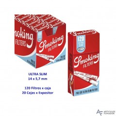 Lote de 10  cajitas  de  120  filtros  pre-cut  Smoking  Ultra  Slim  de...