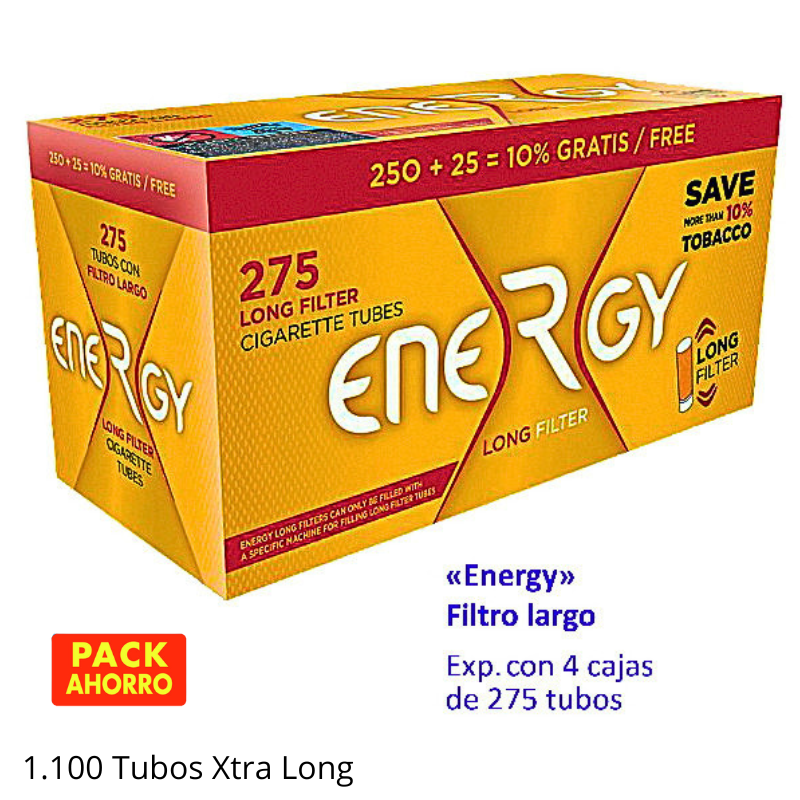 Pack 4 Cajas Tubos Energy - 1100 Tubos para Cigarrillos (Filtro Largo)