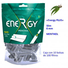 CAJA DE 10 BOLSAS FILTROS ENERGY MENTHOL 6MM DE 100 UDS