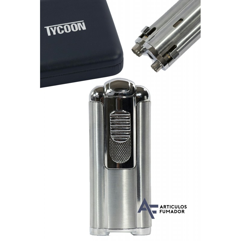Encendedor turbo «Tycoon» plata doble llama c/doble cortapuros