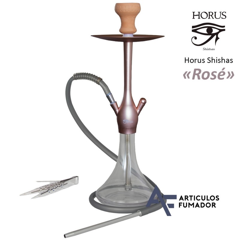 56 cm Shisha «HORUS Rosé» de aluminio y base de cristal transparente