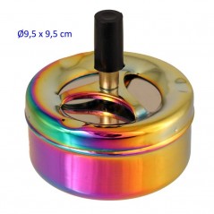 CENICERO DE MESA MEDIANO CON PULSADOR  RAINBOW 9.5X9.5 CM