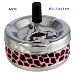 CENICERO LEOPARD ROSA AUTOMÁTICO CON PULSADOR   11X13 CM