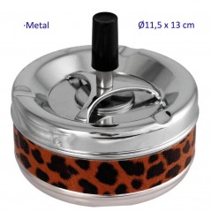 CENICERO LEOPARD MARRON AUTOMÁTICO CON PULSADOR   11X13 CM