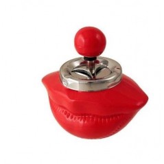 CENICERO CON PULSADOR LABIOS ROJOS 14.5X9 CM