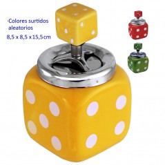 CENICERO DE MESA CON PULSADOR DADOS 8.5X8.5X16 CM