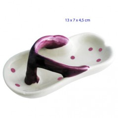 CENICERO DE MESA CHANCLA MORADA Y BLANCA 13X7X4.5 CM