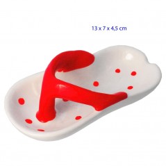 CENICERO DE MESA CHANCLA ROJA Y BLANCA 13X7X5 CM