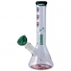 27 cm  Bong de cristal «Forma probeta» verde 3 calaveras