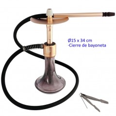 34 cm Shisha de aluminio dorado con base de cristal