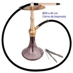 45 cm Shisha de aluminio dorado con base de cristal